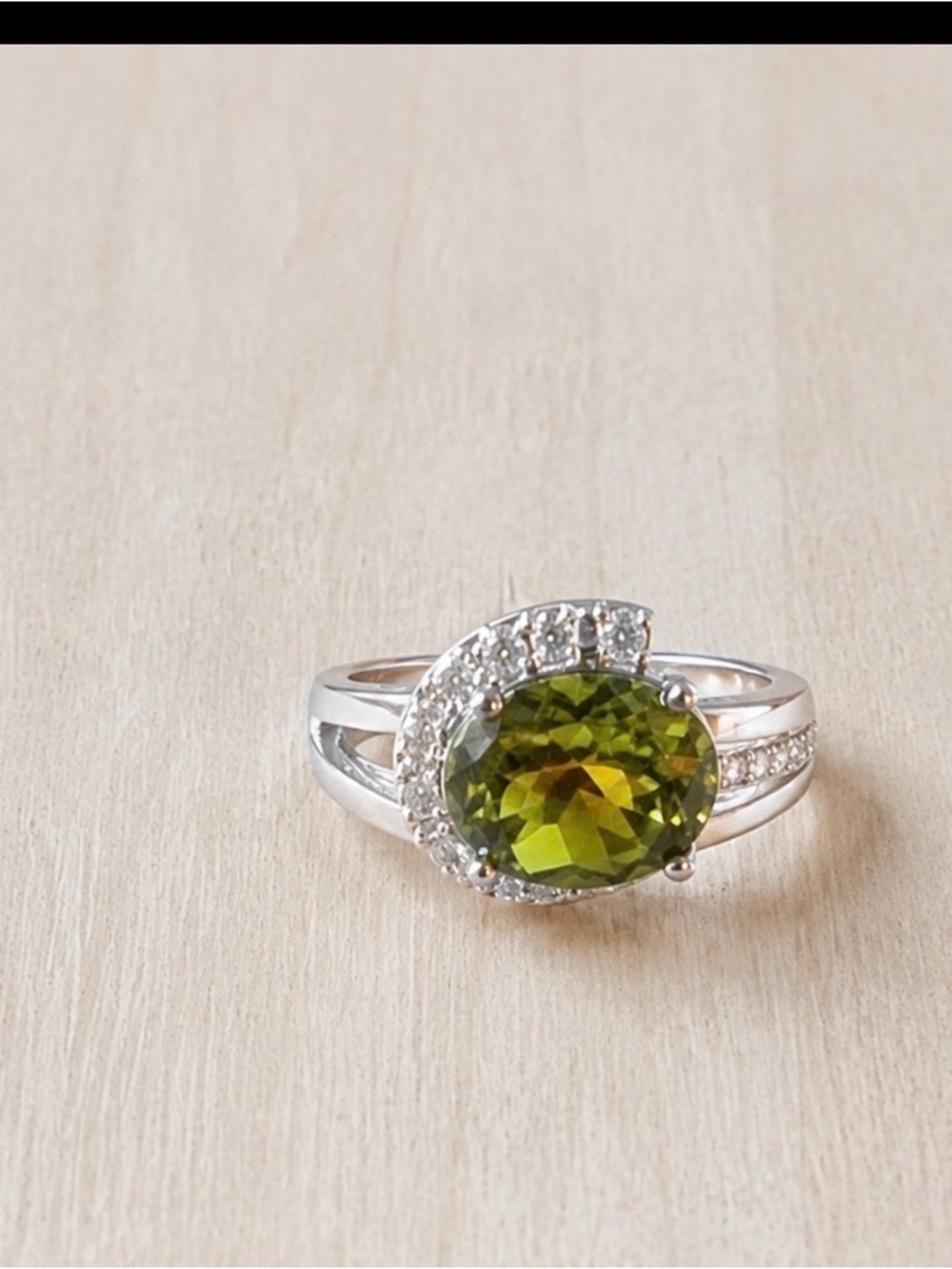 Green Gem Halo Split-Shank Ring - Silver